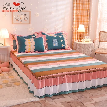 Пола-легло с волани и разрезными ъгли, спално бельо в корейски стил, моющаяся памучен чаршаф в стил мозайка, стилна проста чаршаф с нескользящим дизайн Ins