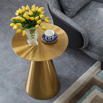 луксозен прост модерен кръгла маса от неръждаема стомана, ъглов диван в дневната, няколко креативни дизайнерски масички, мебели HY