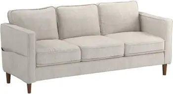 HANA Модерно кресло-легло от ленена тъкан с джобове в подлокотниках, пясъчно-сиво