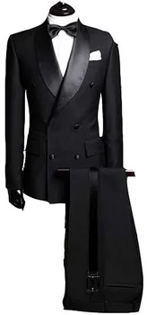 Нов мъжки костюм, 2 броя, бизнес сватбен блейзър, оборудвана костюм, двубортный сако и панталон, черно, сиво, тъмно-кафяво