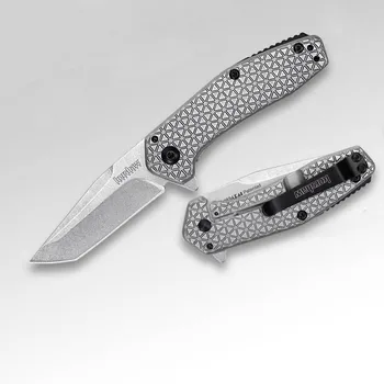 Kershaw 1324 Катодный Нож Stonewash Tanto Нож С Лапа EDC За Самозащита Джобен Сгъваем Тактически Ловен Нож, Инструмент за Къмпинг
